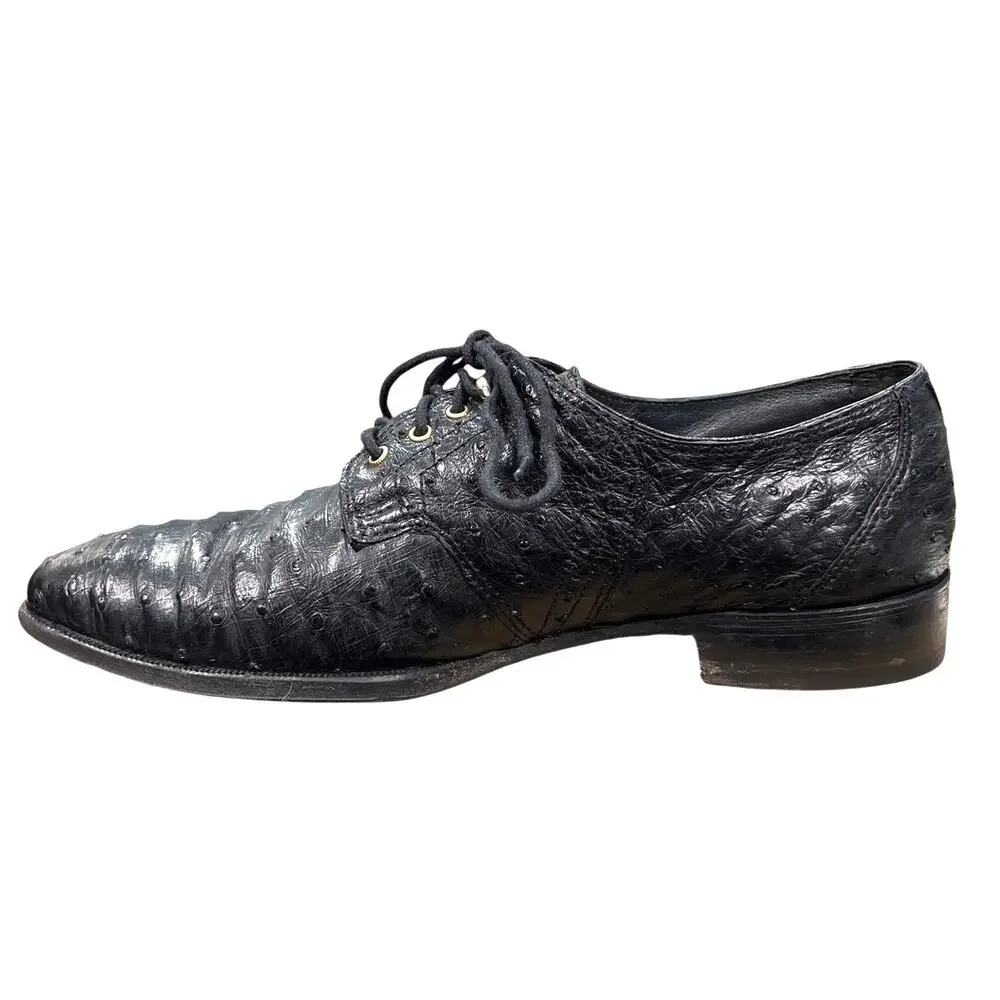 Vintage David Eden Men’s Black Full Quill Ostrich Derby’s Size 9.5 D